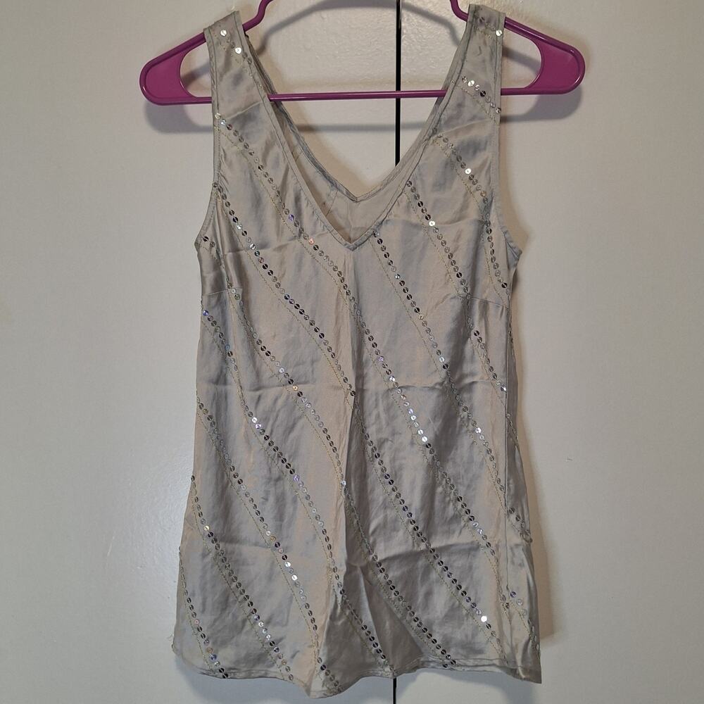 Y2K Sequin Silver V-neck Tank Top